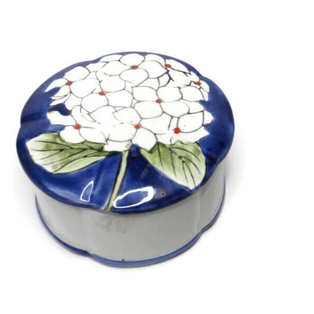 Hydrangea Ceramic Trinket Box with Lid Irice Impor
